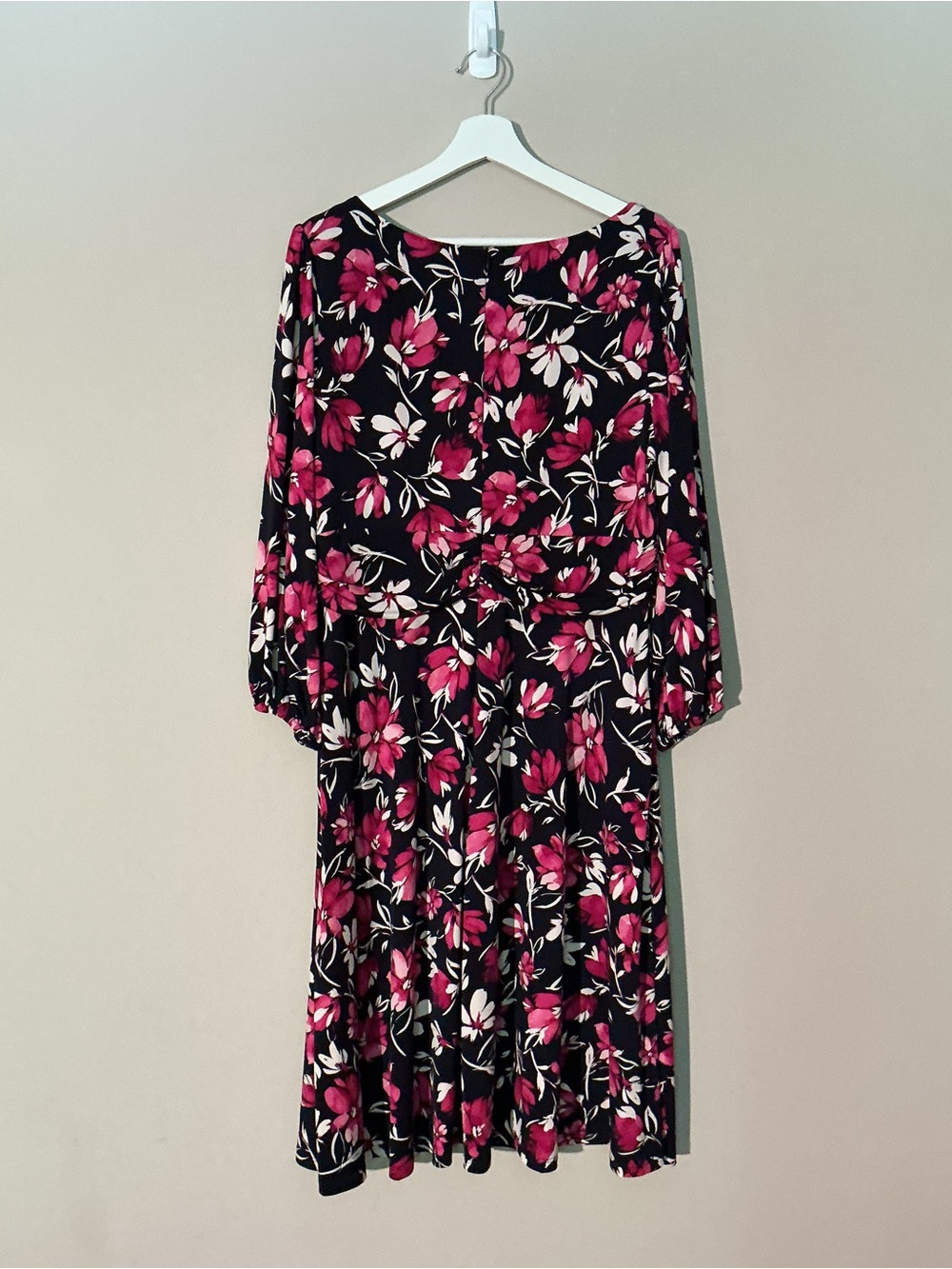 Jessica Howard Dark Navy Blue Dress with Pink Floral Print and Pockets - Picture 2 of 9